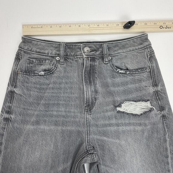 American Eagle Mom Jeans Gray Black High Rise Ankle Distressed Women's Size 4R - Picture 6 of 9